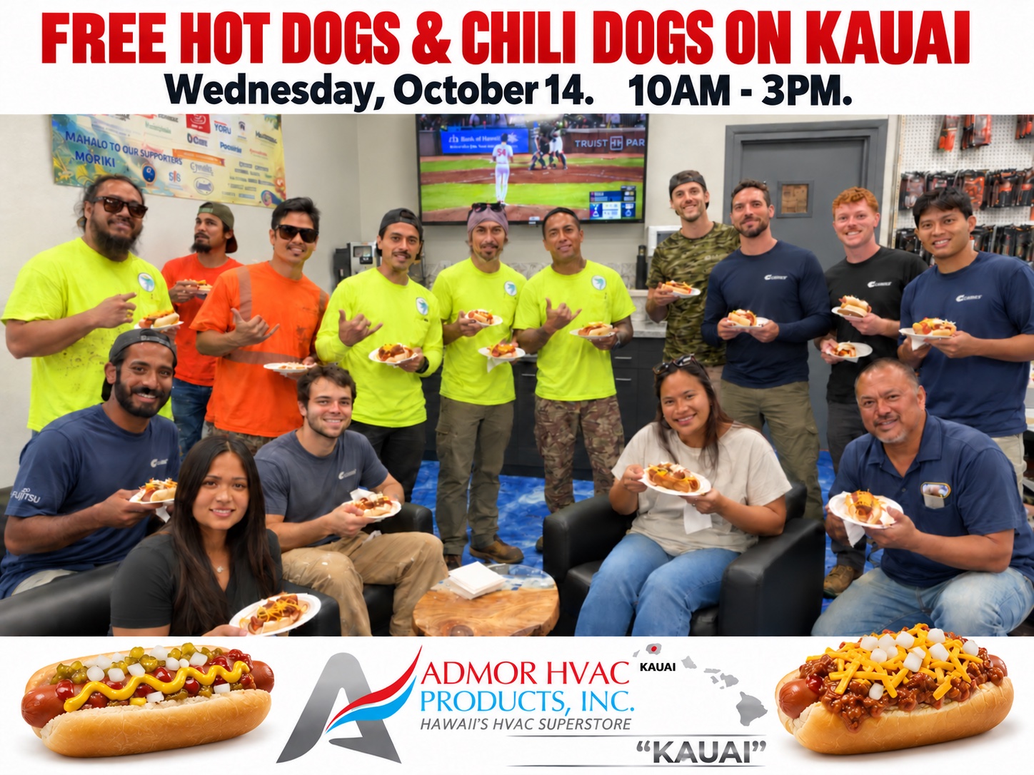 Free hot dogs and chili dogs on Kauai, Wednesday October 14, 10 AM to 3 PM