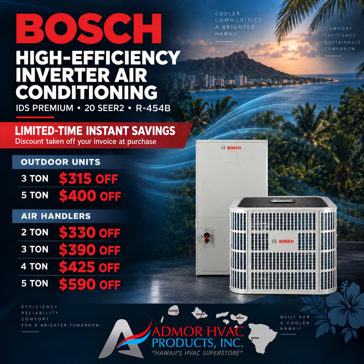 Bosch IDS Premium inverter air conditioning instant savings at Admor HVAC